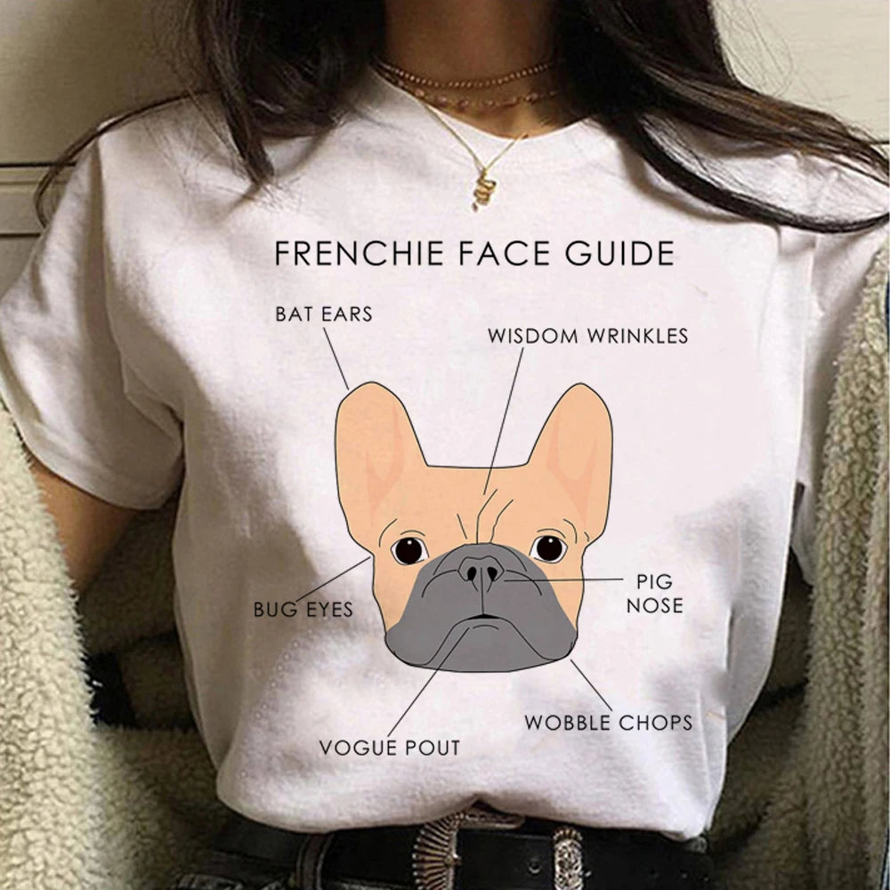 French Bulldog T Shirt Women Graphic Tee Girl Japanese Clothes Summer Short Sleeved Harajuku Streetwear Tops Aesthetic Clothes