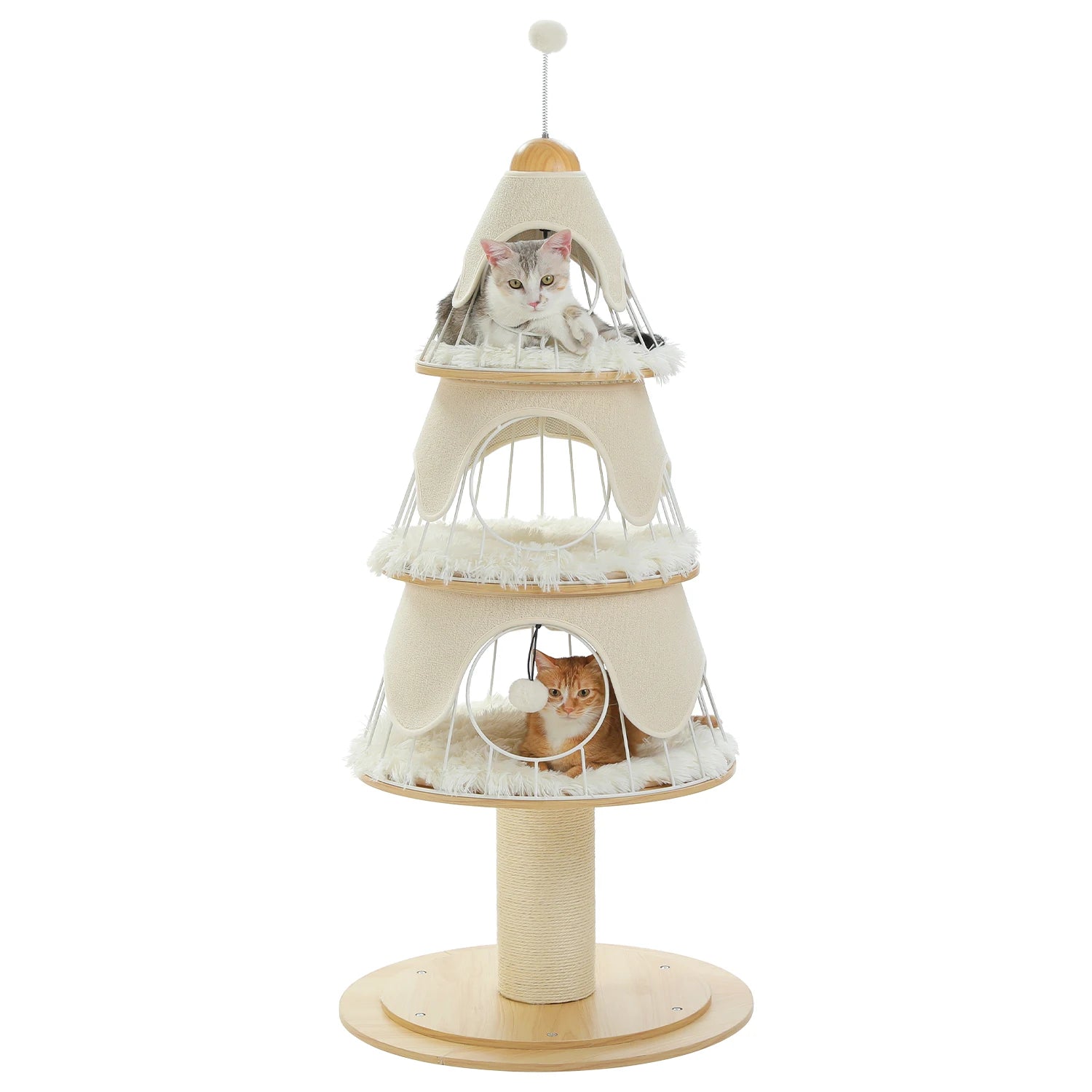 Christmas Cat Tree Tower with 3 Cozy Condos & Pompoms Multi-Level Cat House Bed for Indoor Cats Modern Cat Furniture Cat Toys