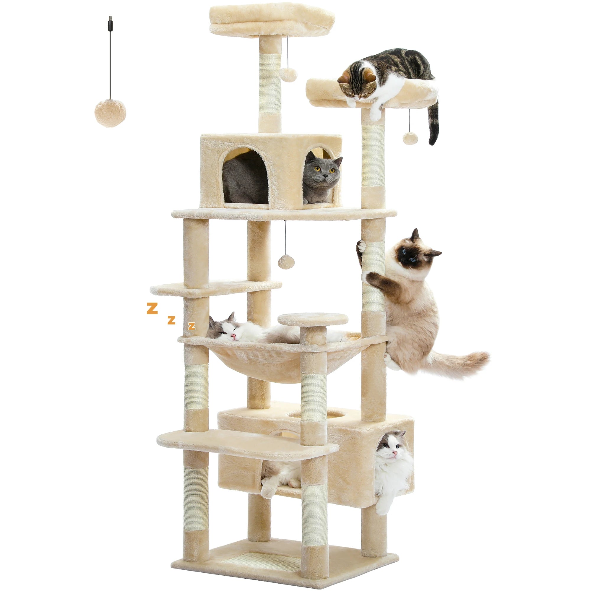 PAWZ Road 72" Large Cat Tree Tower with Hammock and Condo