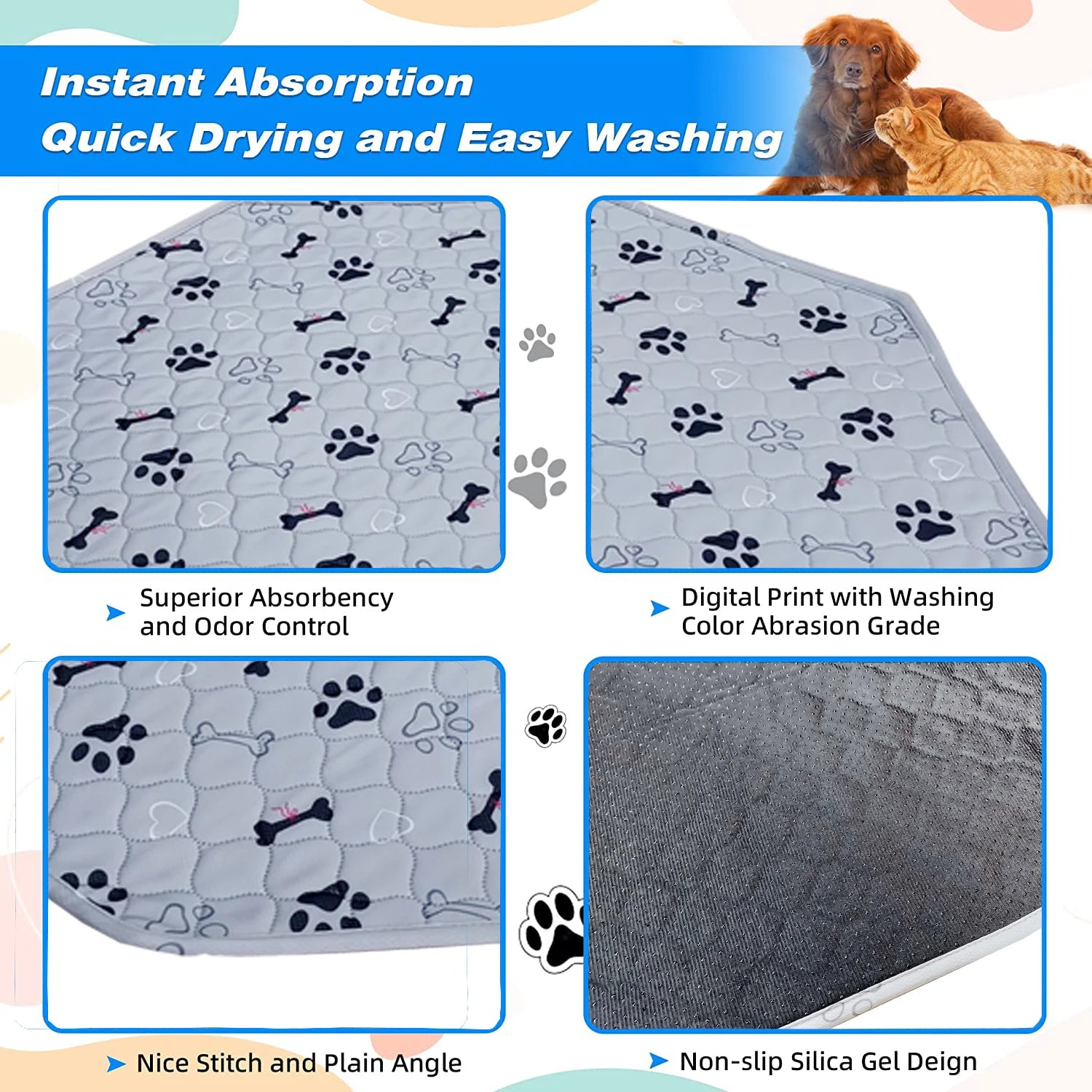 2pcs Large Pet Dog Pee Pads,Reusable Dogs Puppy Pads Pet Training Pads for Dogs, Absorbent and Leak-Proof Whelping Pads,Size:M