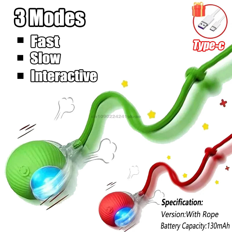 New Cat Interactive Ball Toy Automatic Rolling Ball Faux Tail Rechargeable Smart Pet Electric Toy Dog Cat Training Imitate Mouse