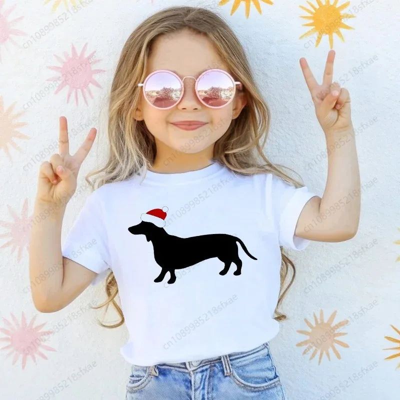 T-shirt with Dachshund Teckel dog print,fun t-shirts for babies,t-shirt for kids,white short-sleeve summer t-shirts for children