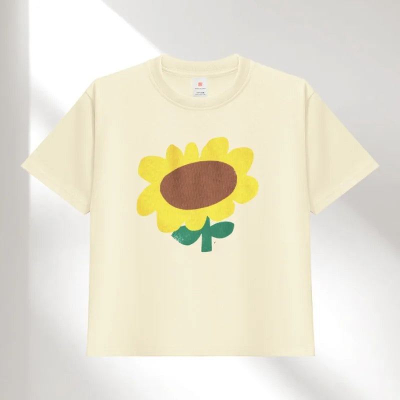 Boys Sun Flower T-shirts 2025 Summer Dog Tees for Kids Short-sleeve Girls Tops Cotton Children Shirts Baby Boys T Shirt