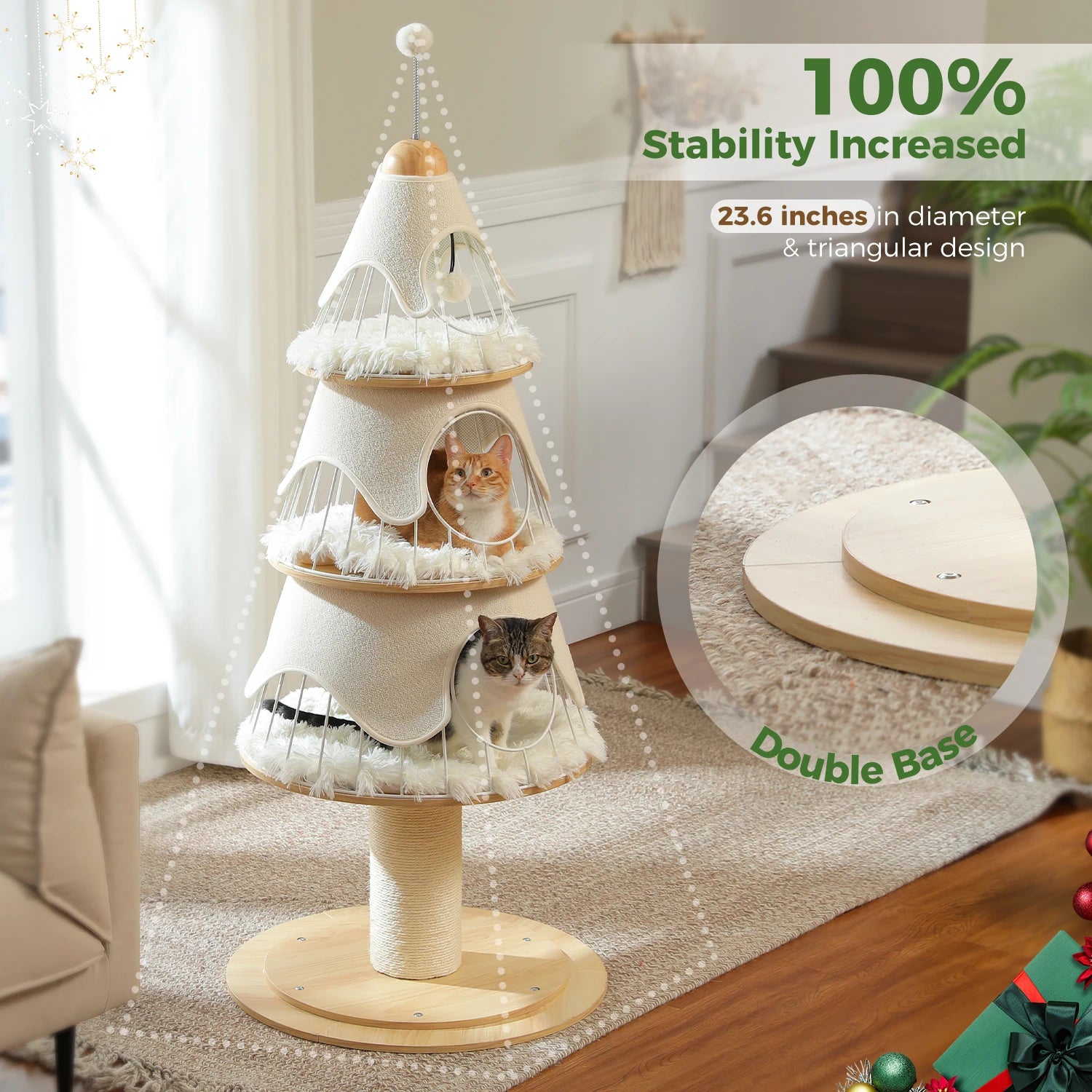PAWZ Road Christmas Cat Tree Tower - 3 Condos Green/White 135cm