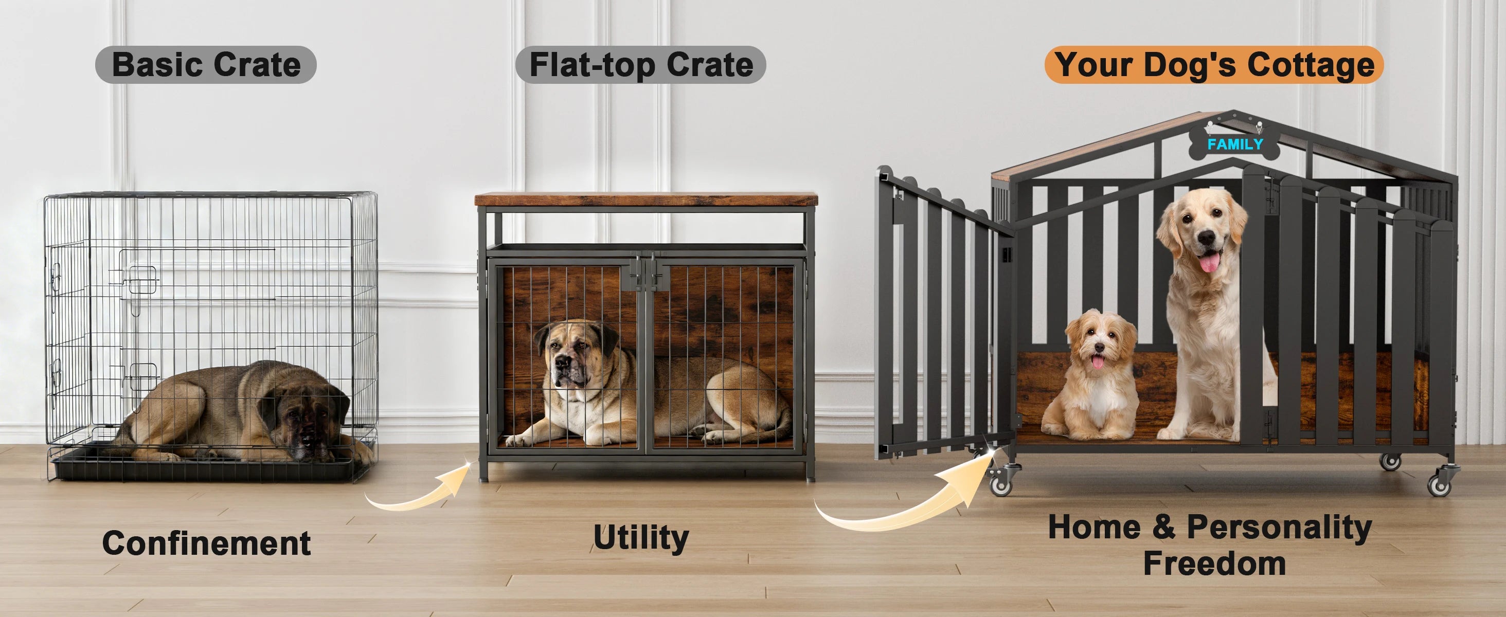 31"/41"/48“ XL Heavy Duty Dog Crate Furniture with Wheels, Dog Crates for Large Dogs Extra-Wide Thick Steel Plates for Chew Res