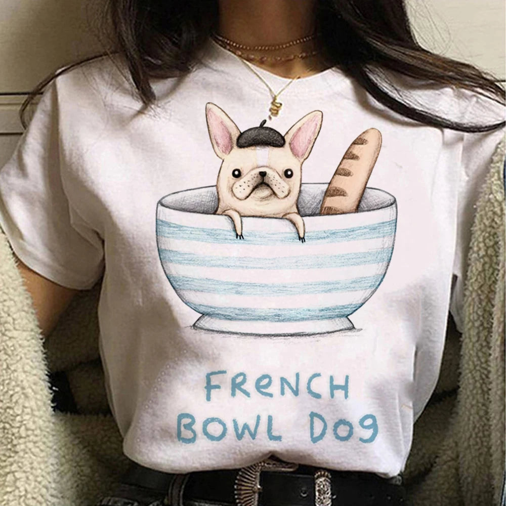 French Bulldog t shirt women graphic Tee girl Japanese clothes