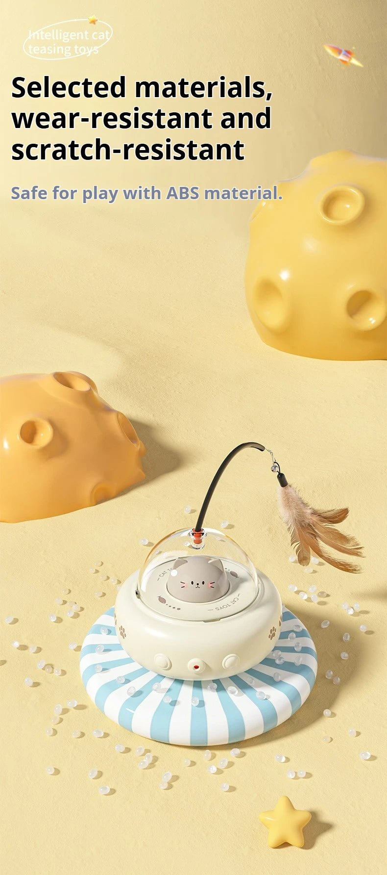 UFO 3-in-1 Automatic Interactive Cat Toy, Laser + Feather + Smart Obstacle Avoidance, USB Rechargeable