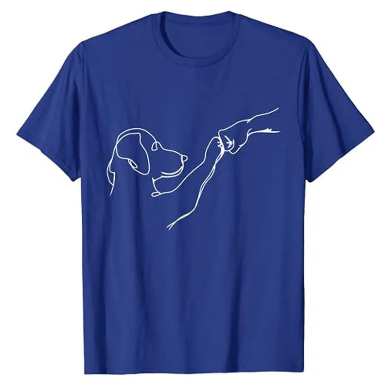 Dog and People Punch Hand Dog Man Friendship Bump Dog's Paw T-Shirt Animal Lover Comics Graphic Tee Tops Funny Mama Daddy Gifts