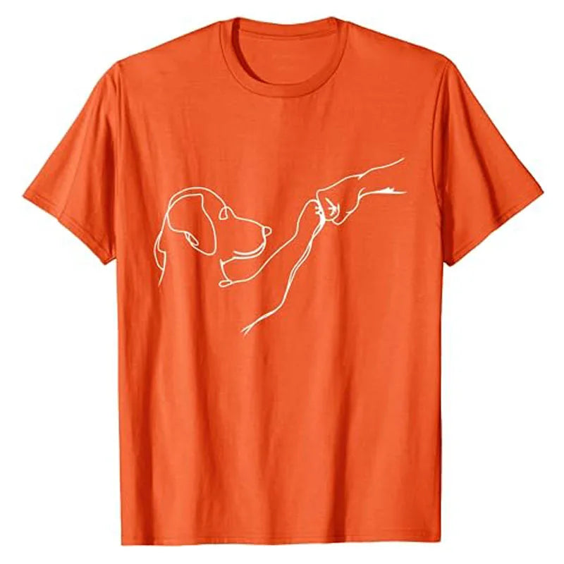 Dog and People Punch Hand Dog Man Friendship Bump Dog's Paw T-Shirt Animal Lover Comics Graphic Tee Tops Funny Mama Daddy Gifts