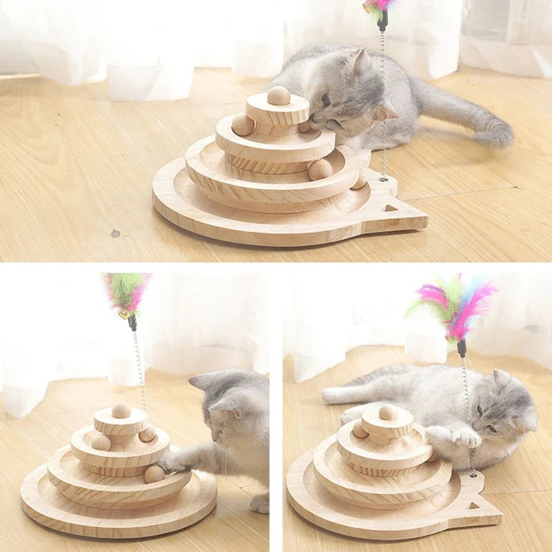 3-Tier Wooden Cat Tower Track Toy | Whisker House