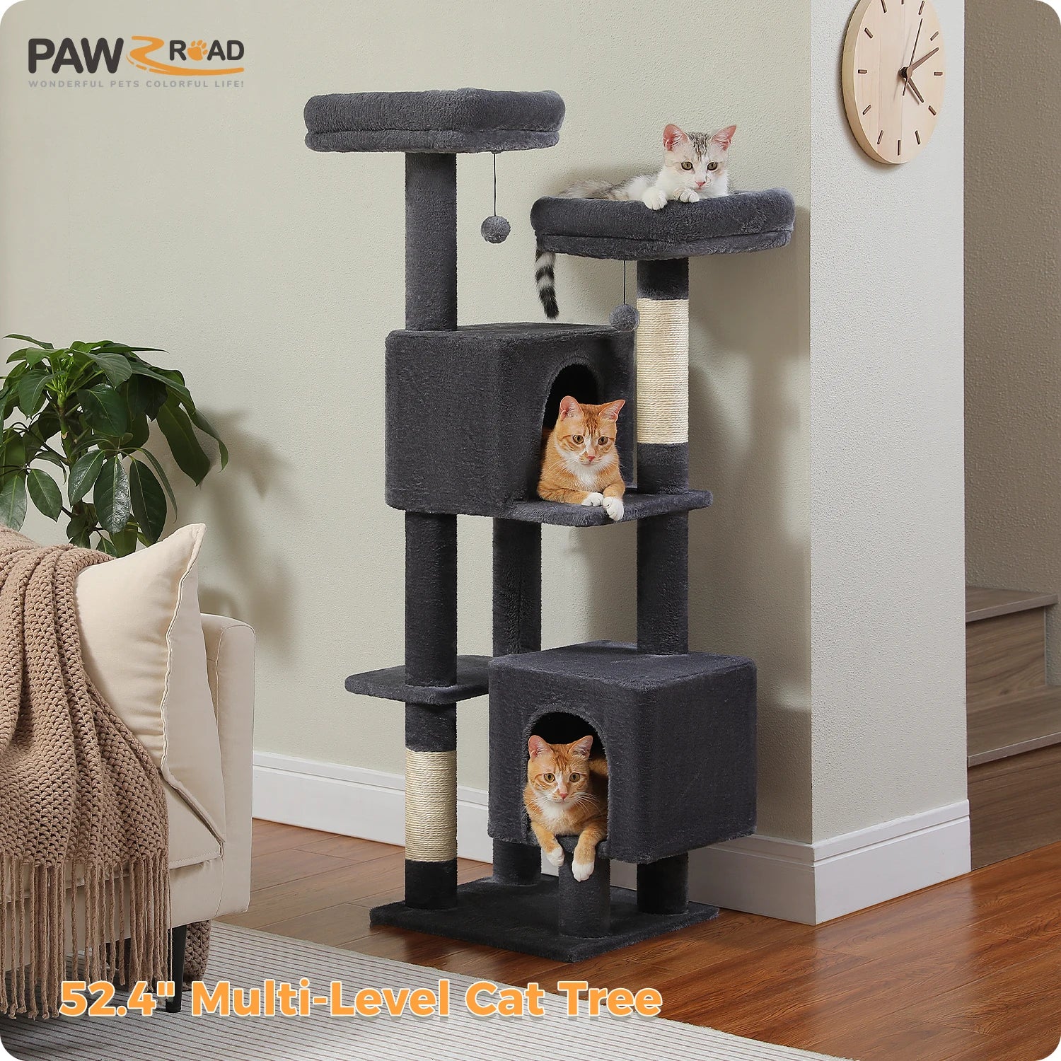 Cactus Cat Tree, 133cm Cat Tower for Indoor Cats, Cute Cat Tree with 2 Padded Perches, 2 Condos & 2 Scratching Posts