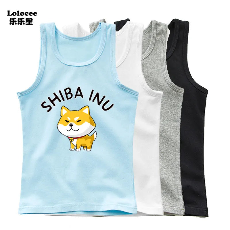 Dabbing Dancing Dog Funny tank tops For Boys vest Kids sleeveless Shiba Inu Dog t-shirt Dog Pet Lover Clothes