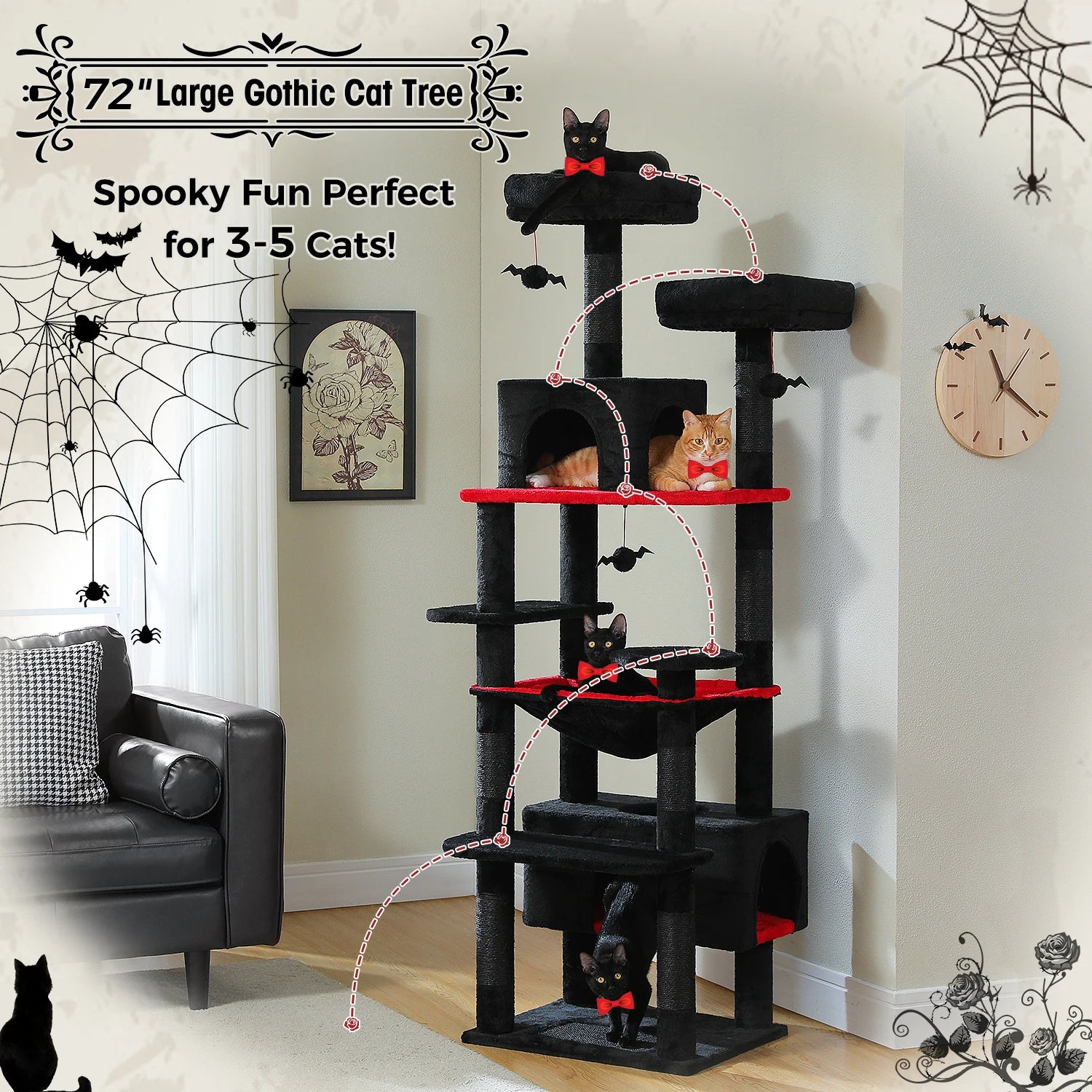 PAWZ Road 72" Large Cat Tree Tower with Hammock and Condo