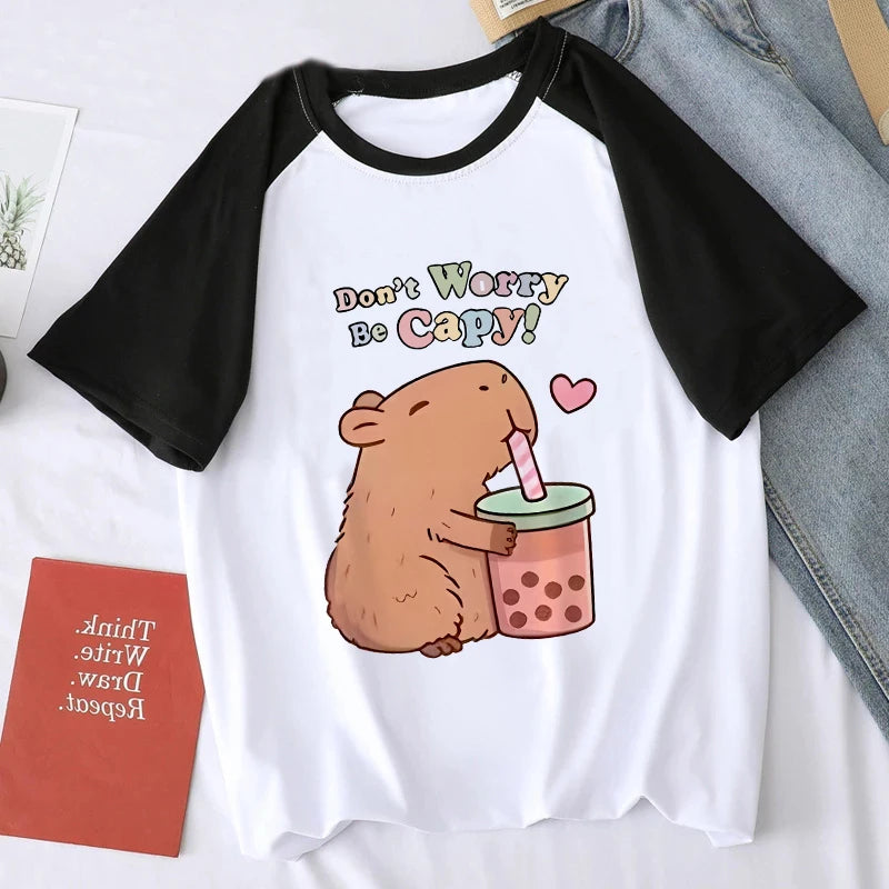Cute Design Capybara Tshirt Women Girl T-Shirt Capibara Cartoons Clothes Capybaras T Shirt Casual Top Clothes