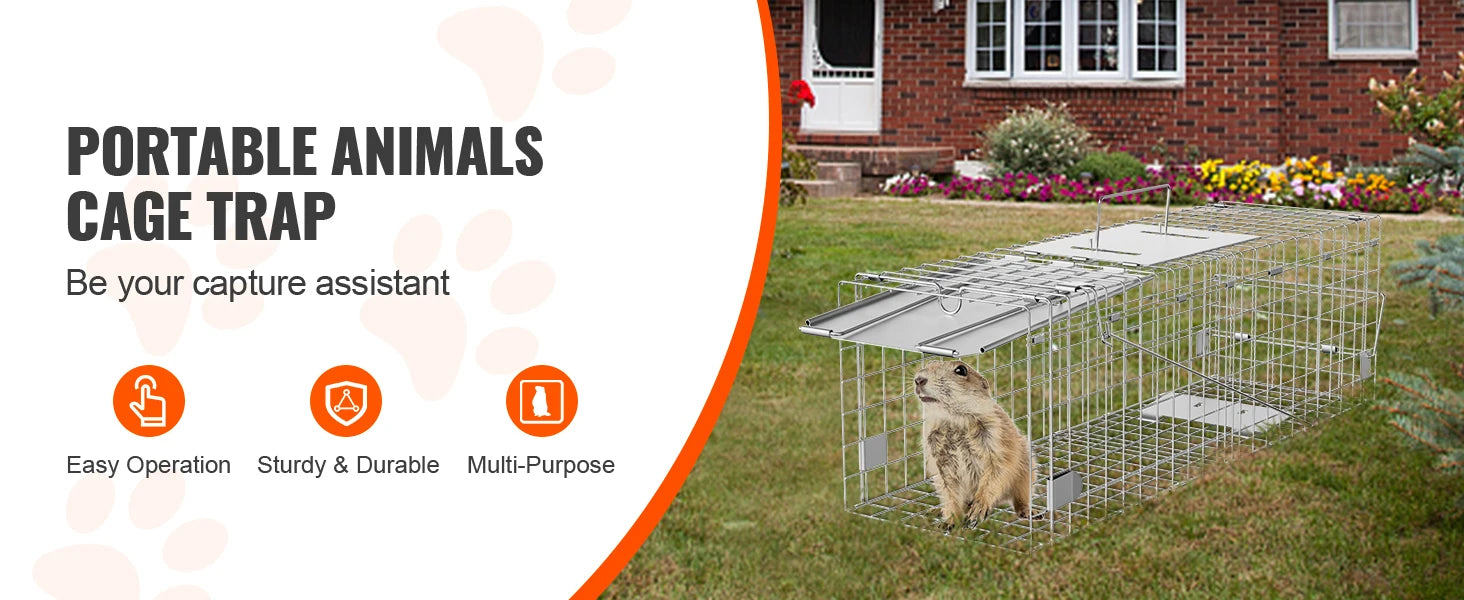 SucceBuy Live Animal Cage Trap Humane Cat Rodent Control Folding with Handle for Rabbits Stray Cats Squirrels Raccoons Groundhog