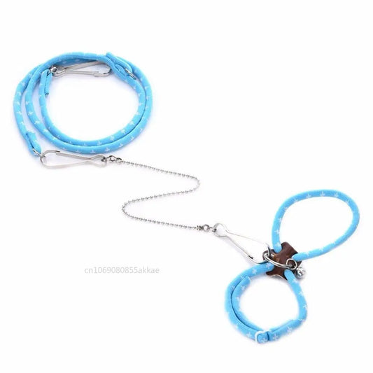 Small Pet Harness and Leash Set with Bell - Blue/Pink Nylon