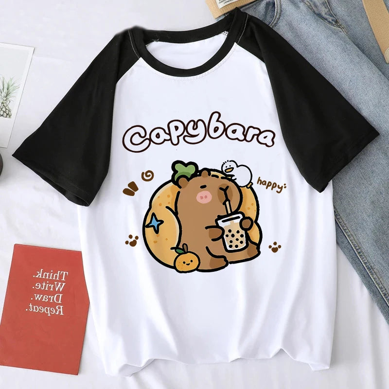 Cute Design Capybara Tshirt Women Girl T-Shirt Capibara Cartoons Clothes Capybaras T Shirt Casual Top Clothes