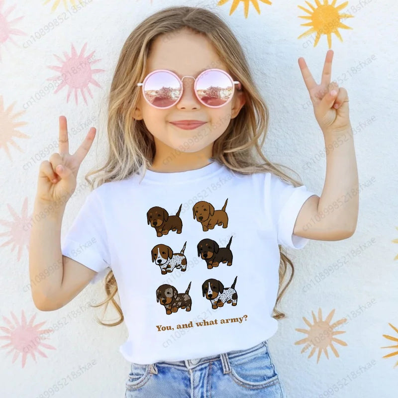 Dachshund Teckel Cute Dog Print Tee Funny T-shirts Baby Boy Girl Tshirt Kids Boys Top Child Summer Short Sleeve White Tops