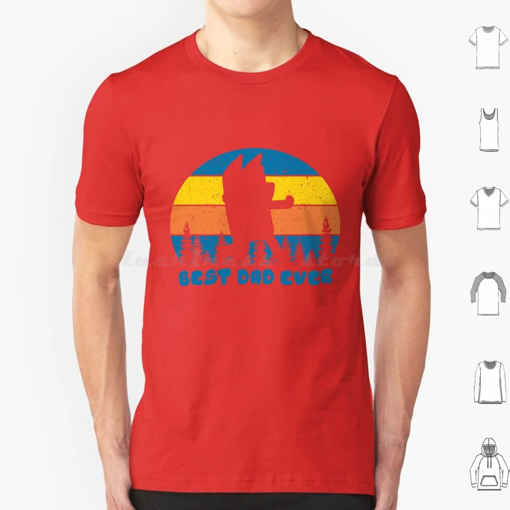 Best Dad Ever Retro Gift Fan T Shirt Big Size 100% Cotton Best Dad Ever Retro Fan Dad Mom Bingo Bandit Heeler Dad Funny Dad