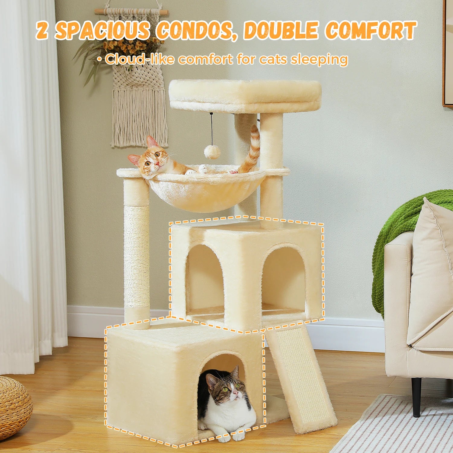 PAWZ Road Large Multi-Level Cat Tree with Condo and Hammock