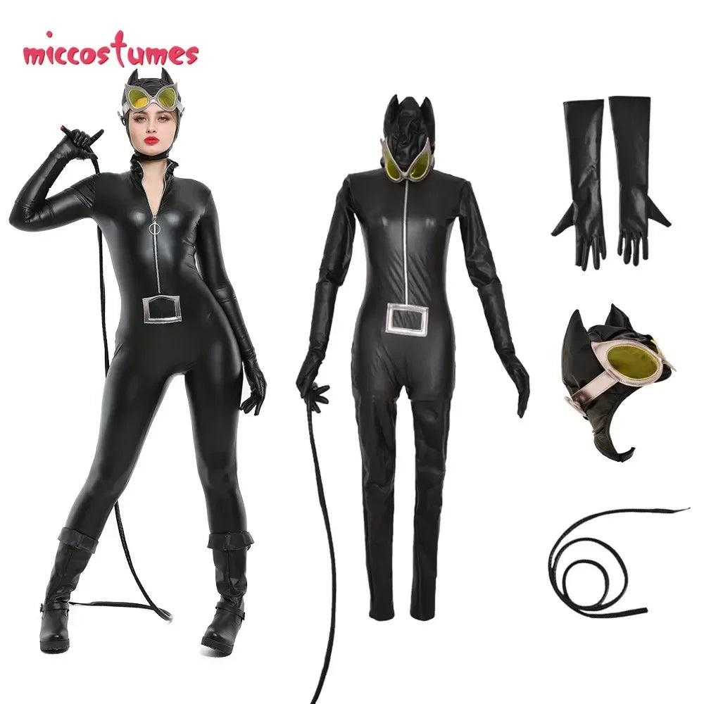 Miccostumes Cat Suit Kitty Cosplay Costume Black Bodysuit Jumpsuit Woman Halloween Cosplay Costume
