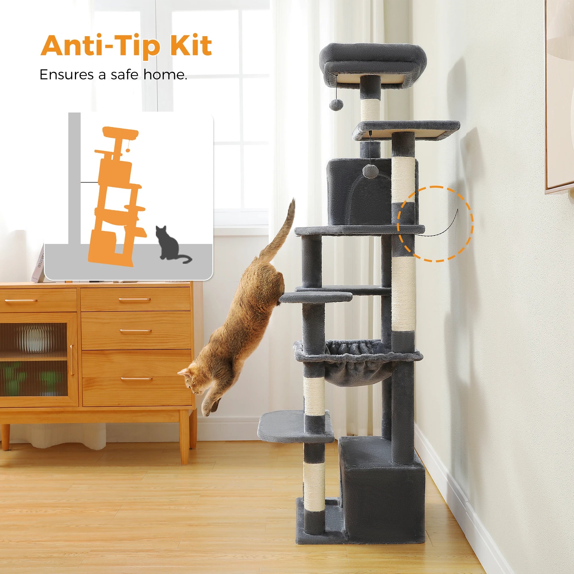 PAWZ Road 72" Large Cat Tree Tower with Hammock and Condo