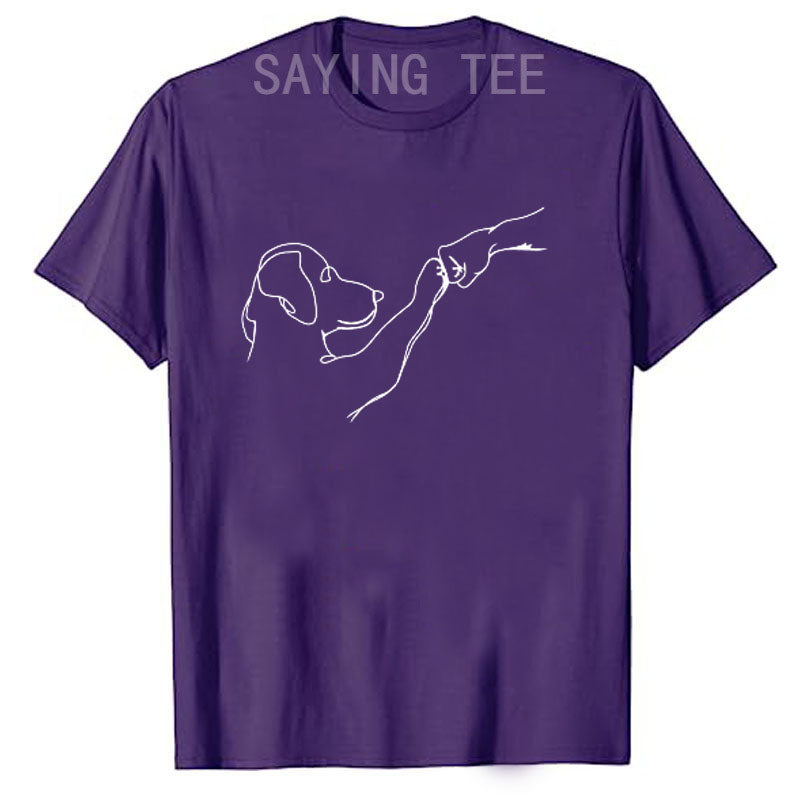Dog and People Punch Hand Dog Man Friendship Bump Dog's Paw T-Shirt Animal Lover Comics Graphic Tee Tops Funny Mama Daddy Gifts