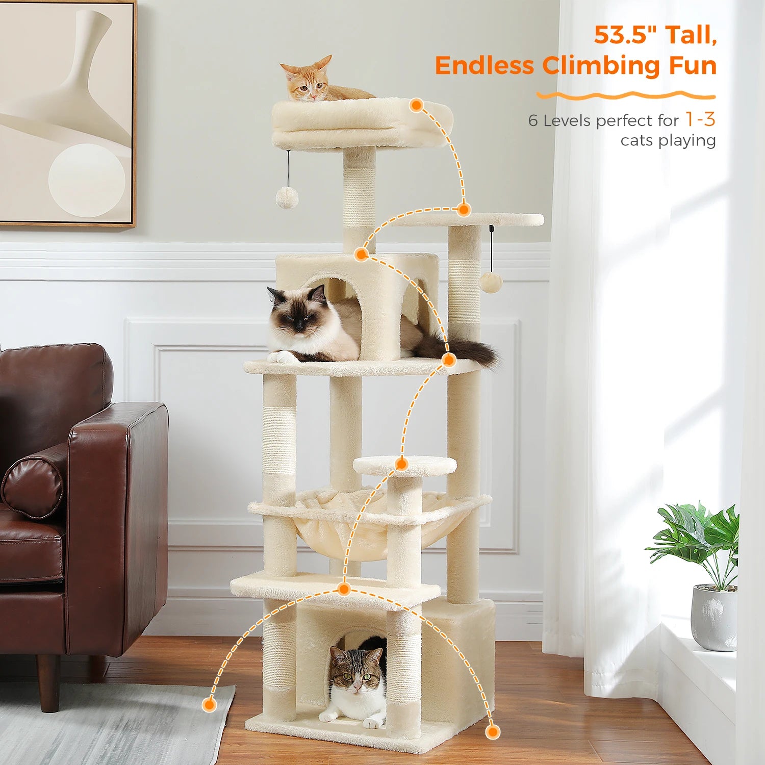 PAWZ Road 72" Large Cat Tree Tower with Hammock and Condo