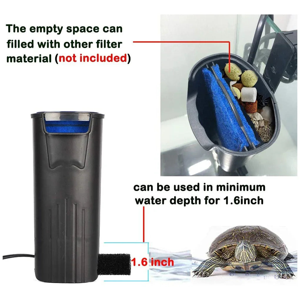 Aquarium Filter 5W Low Water Level Reptile Filter Suspended Waterfall Plastic Cleaning Water Pump Water Circulation Turtle