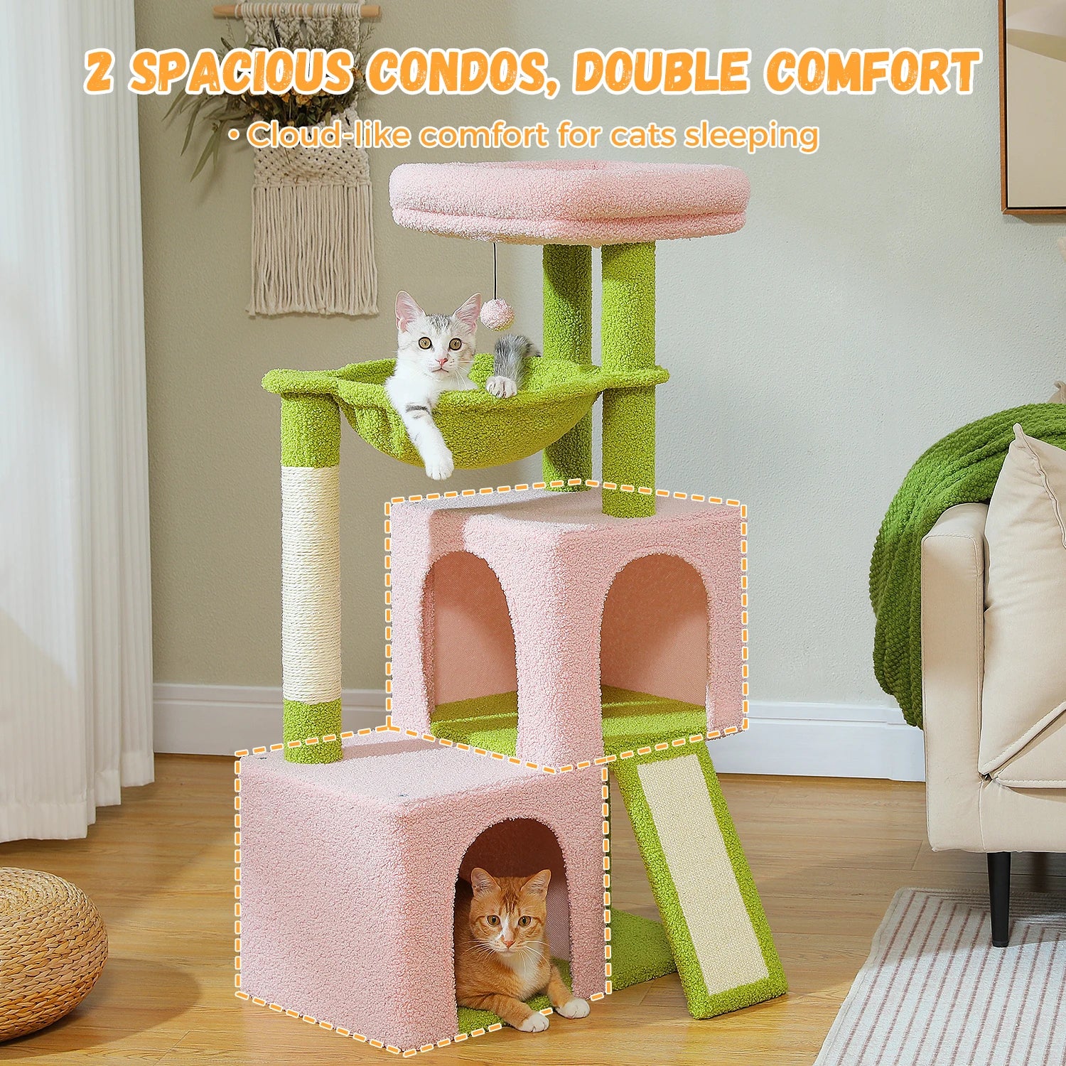 Pequlti Multi-Level Cat Tree Tower with Condo and Hammock