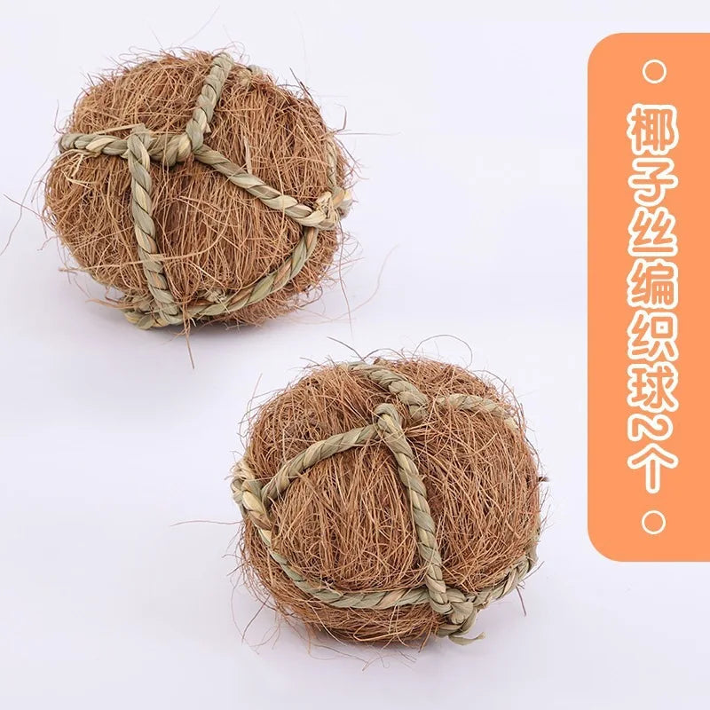 2pcs Small Animals Play Balls Rolling Activity Chew Toys Gnawing Treats for Rabbits Guinea Pigs Chinchilla Bunny Natural Balls