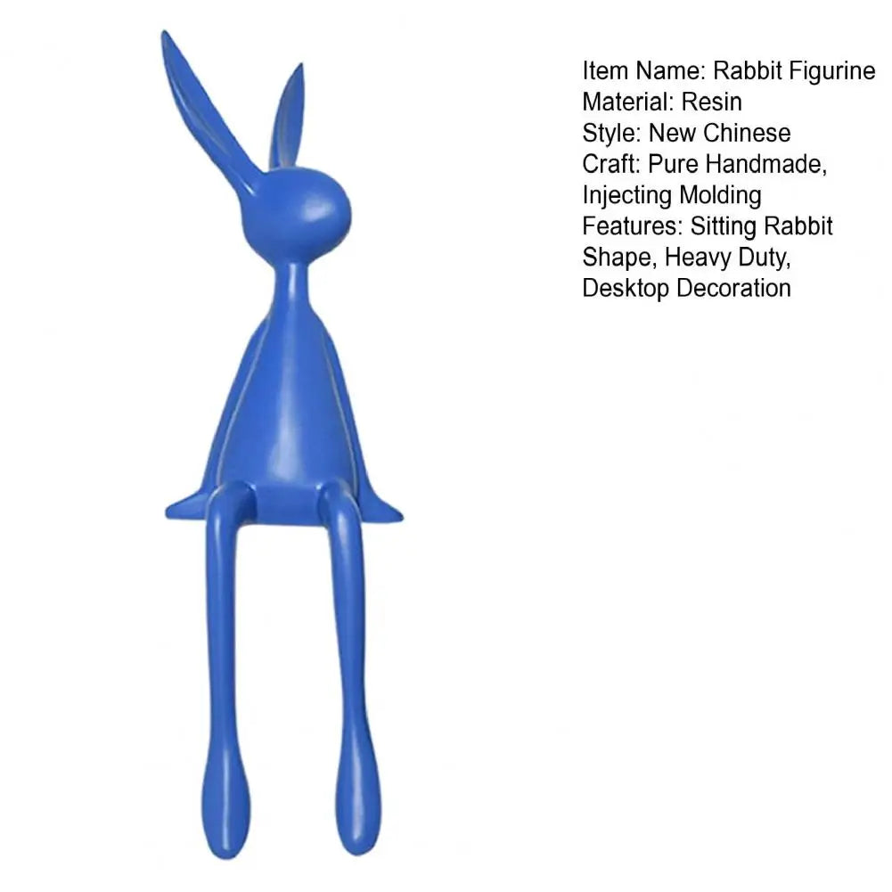 25cm Sitting Rabbit Figurine Long-legged Bunny Resin Statue Animal Sculpture Home Office Bookshelf Desktop Easter Decor Ornament