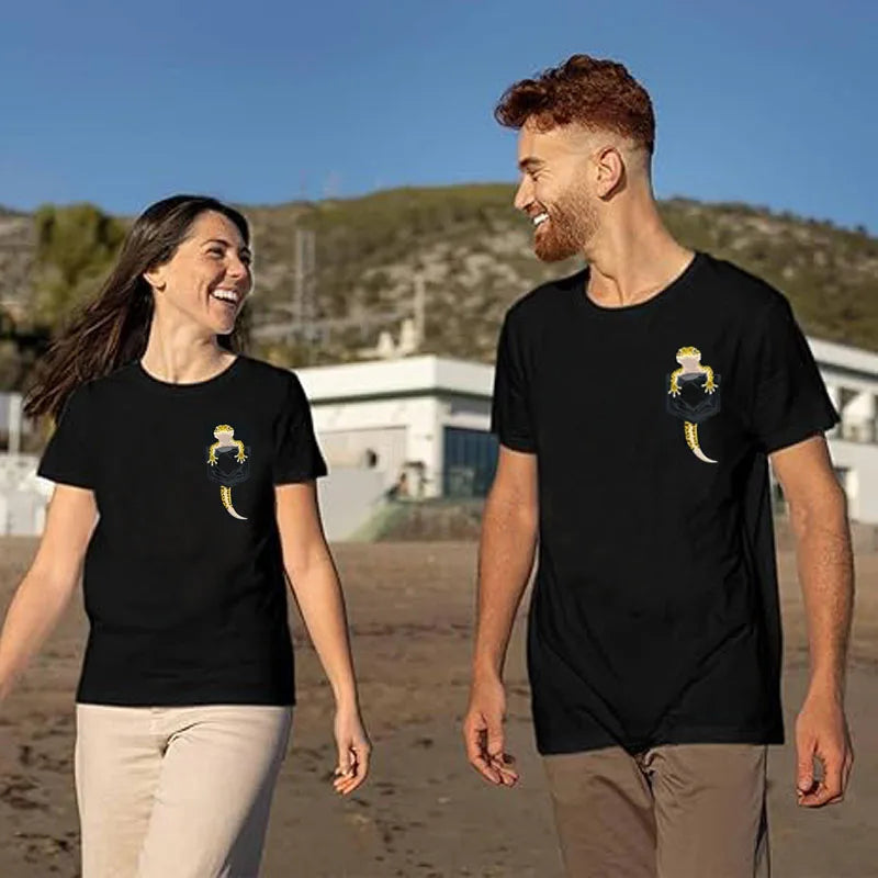 Cute Lizard Reptile Leopard Gecko Pocket Gifts Men Women Kids T-Shirt Funny Y2k Design Aesthetic Clothes Novelty Gift Gecko Tees