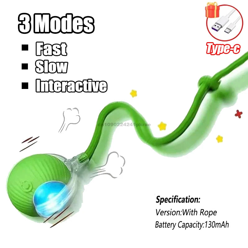 New Cat Interactive Ball Toy Automatic Rolling Ball Faux Tail Rechargeable Smart Pet Electric Toy Dog Cat Training Imitate Mouse