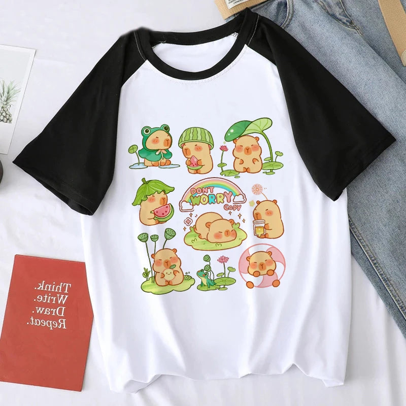 Cute Design Capybara Tshirt Women Girl T-Shirt Capibara Cartoons Clothes Capybaras T Shirt Casual Top Clothes