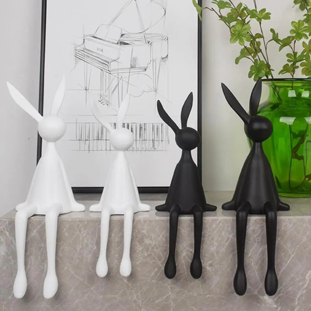 25cm Sitting Rabbit Figurine Long-legged Bunny Resin Statue Animal Sculpture Home Office Bookshelf Desktop Easter Decor Ornament