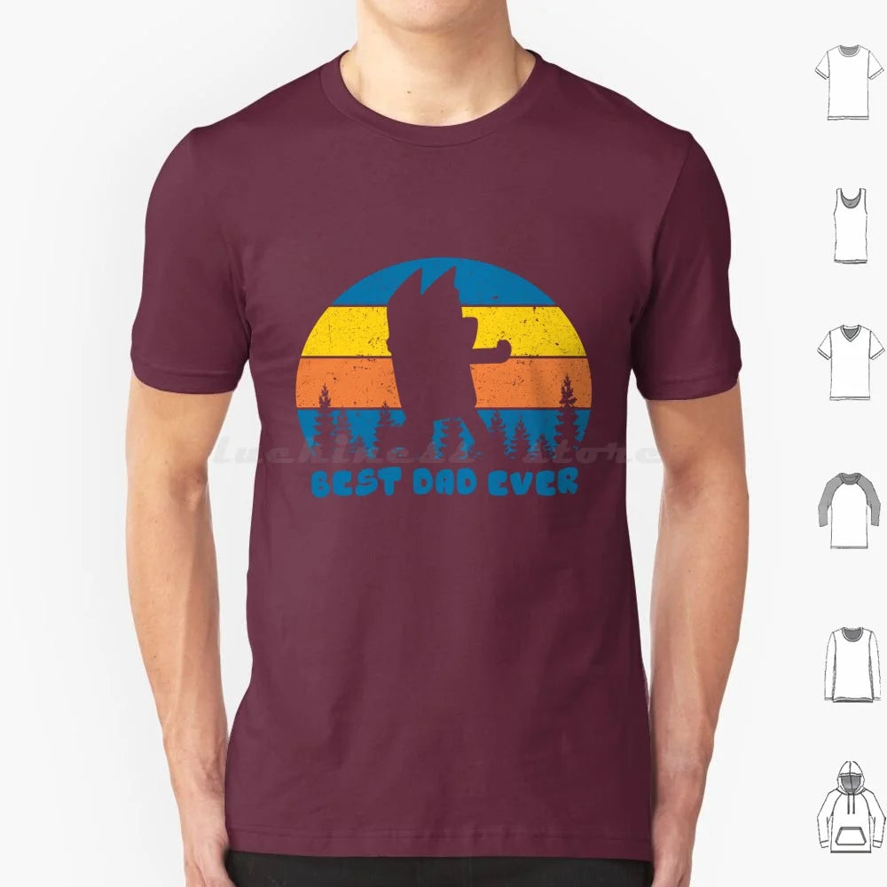 Best Dad Ever Retro Gift Fan T Shirt Big Size 100% Cotton Best Dad Ever Retro Fan Dad Mom Bingo Bandit Heeler Dad Funny Dad