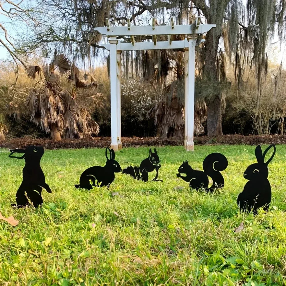 Rabbit Art Sculpture – Hollow Wrought Iron Figurines, Dust Proof and Realistic Rabbit/Squirrel for Garden, Home, and Yard