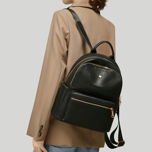 FOXER Brand Genuine Leather + Microfiber Women's Backpack Fashion Female Travel Bag Large Capacity Waterproof Backpack