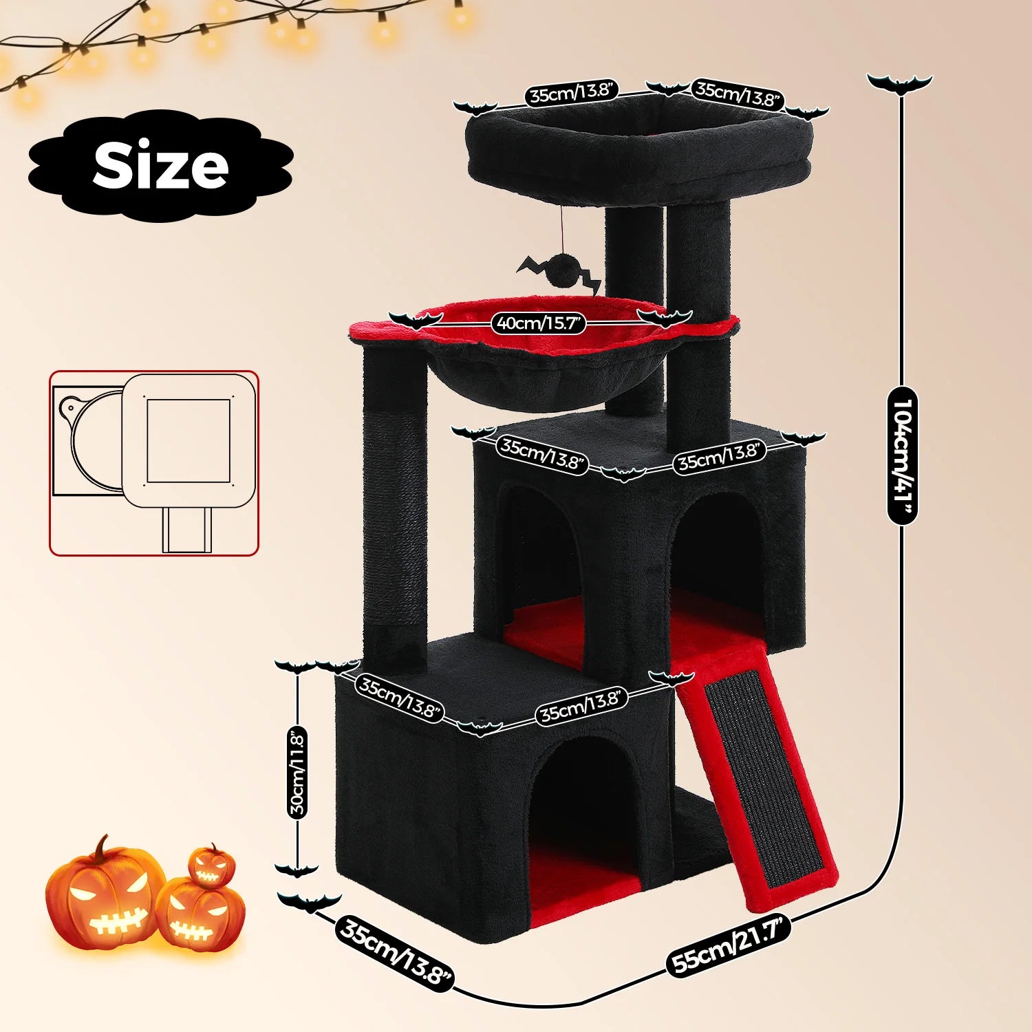Pequlti Multi-Level Cat Tree Tower with Condo and Hammock