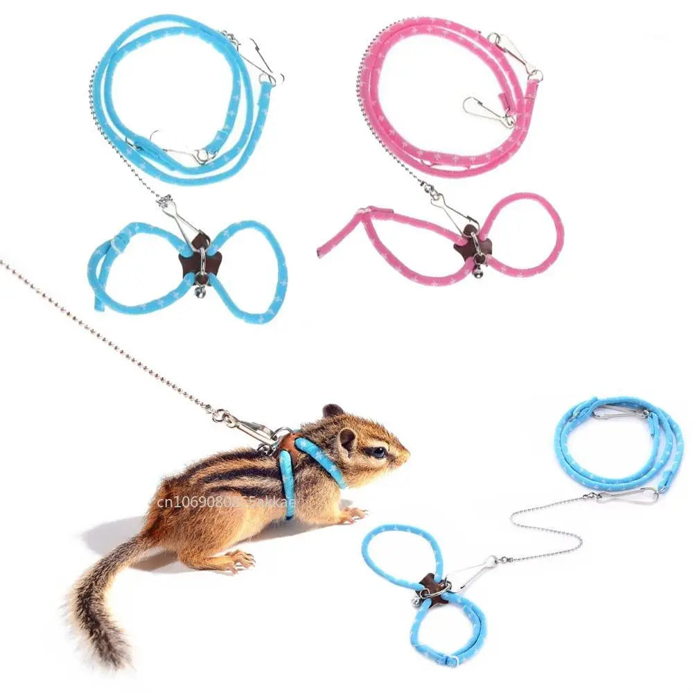 Small Pet Harness and Leash Set with Bell - Blue/Pink Nylon