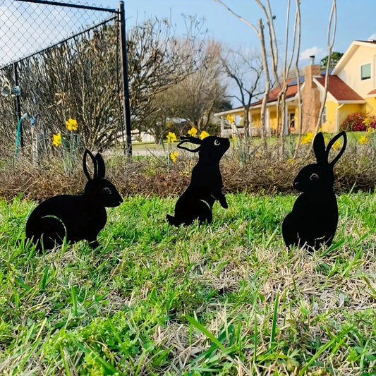 Hollow Wrought Iron Rabbit and Squirrel Garden Figurines
