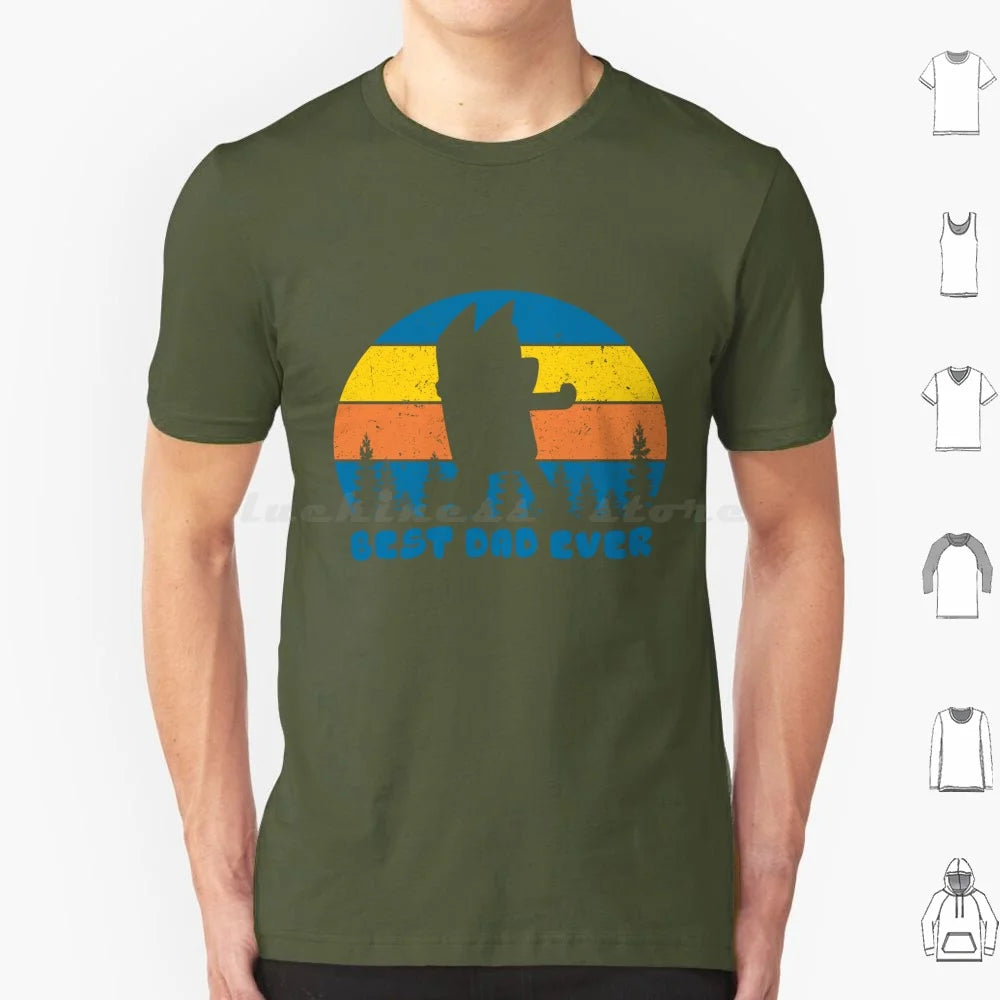 Best Dad Ever Retro Gift Fan T Shirt Big Size 100% Cotton Best Dad Ever Retro Fan Dad Mom Bingo Bandit Heeler Dad Funny Dad