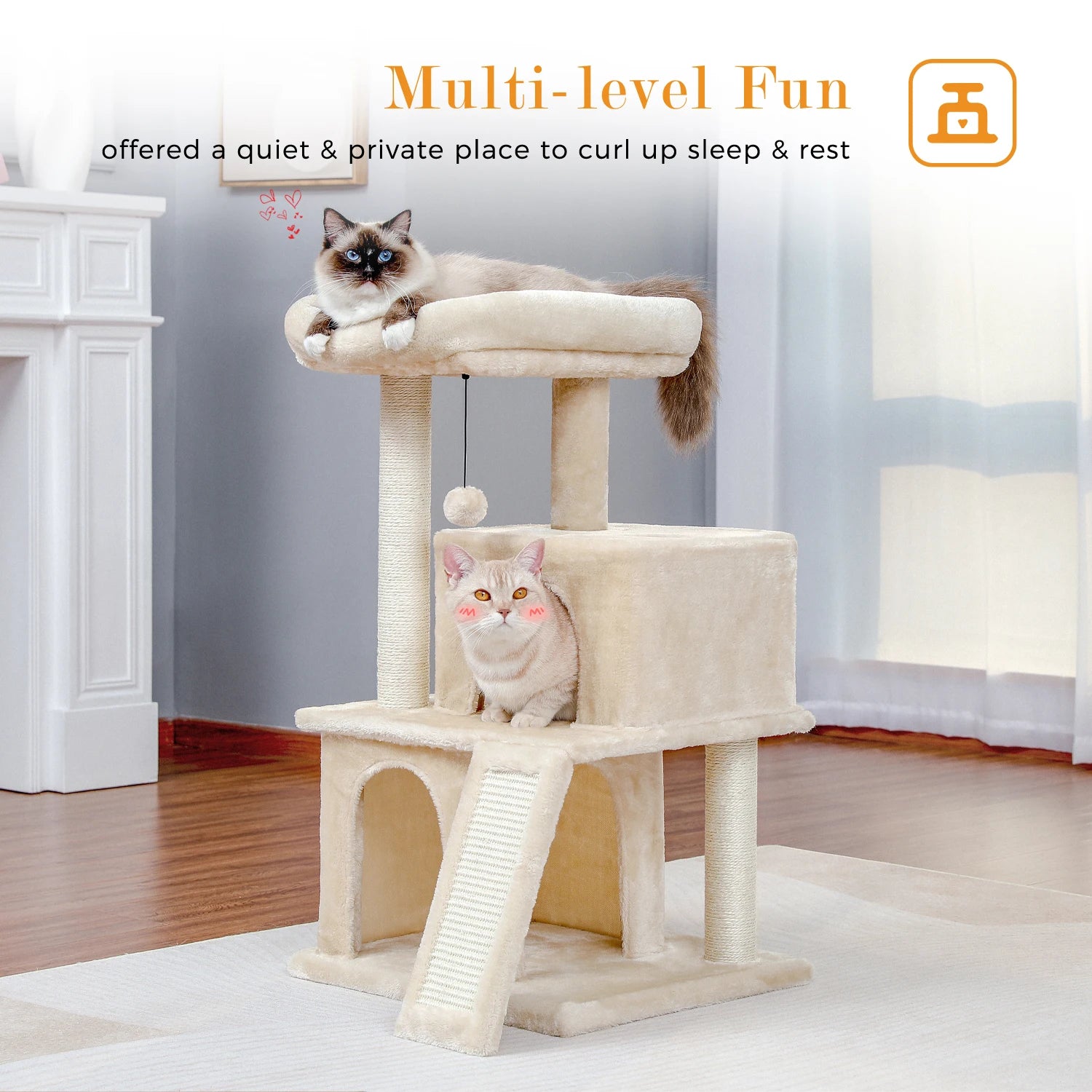 Pequlti Multi-Level Cat Tree Tower with Condo and Hammock
