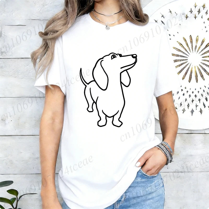 Dachshund Dog Graphic Print Women T Shirt Casual Summer Short Sleeve O Neck Loose Tees Ladies Cute Pet Animal Streetwear Tops