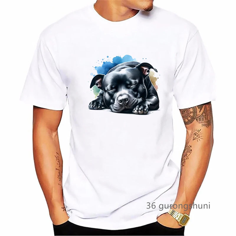 Staffordshire Bull Terrier Dog Animal Printed T Shirt Men'S Clothing Summer Fashion Tops Tee Shirt Homme Harajuku Shirt