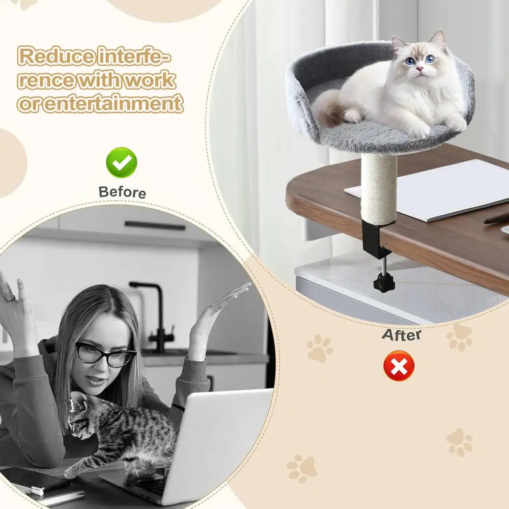 Cat Desk Perch Adjustable Desktop Floating Cat Bed Rotation Desk Clamp Kitten Bed Space-Saving Cat Hammock Perch For Table