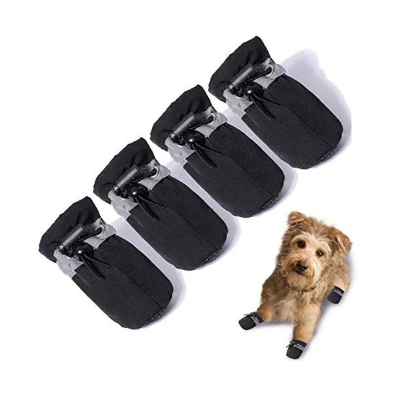 4Pcs Reflective Dog Shoes Waterproof Non-slip Adjustable Drawstring Pet Boots Soft Lining for Small Dogs Outdoor