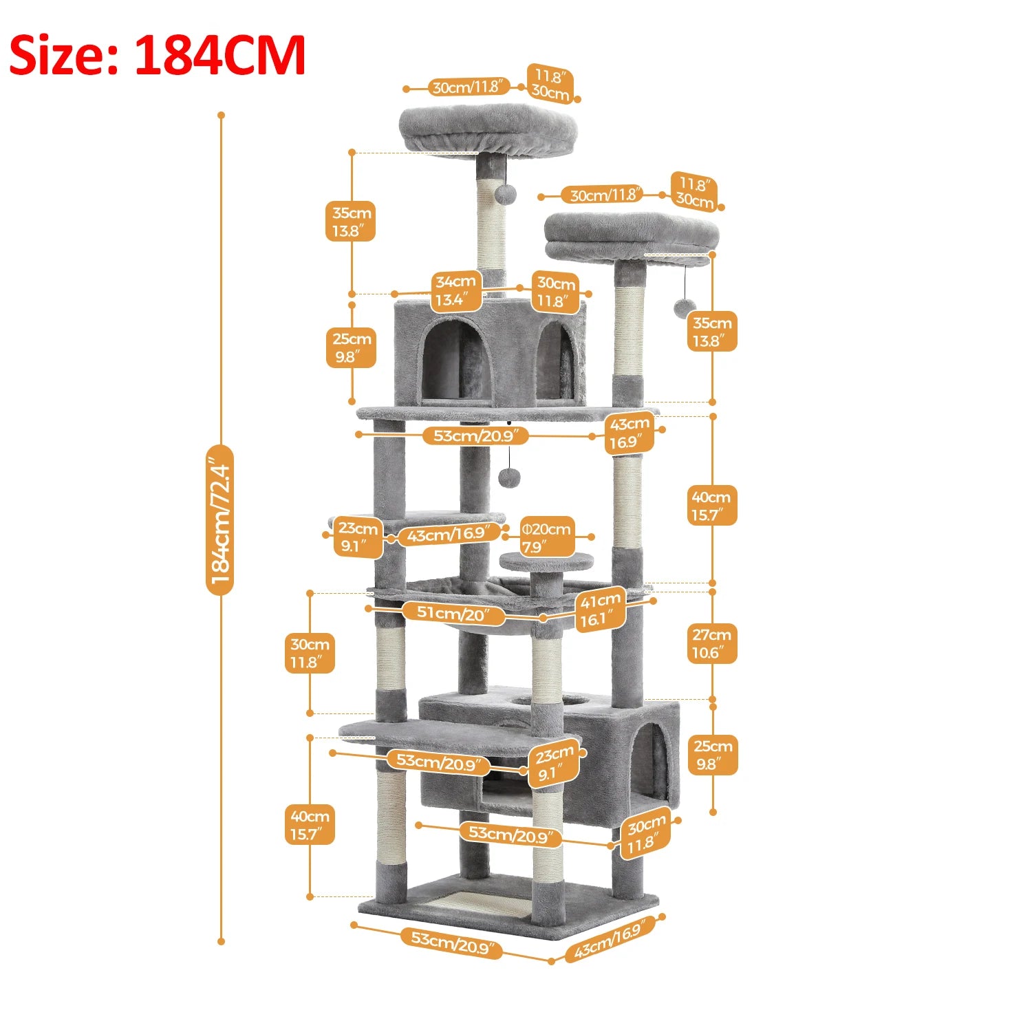 PAWZ Road 72" Large Cat Tree Tower with Hammock and Condo