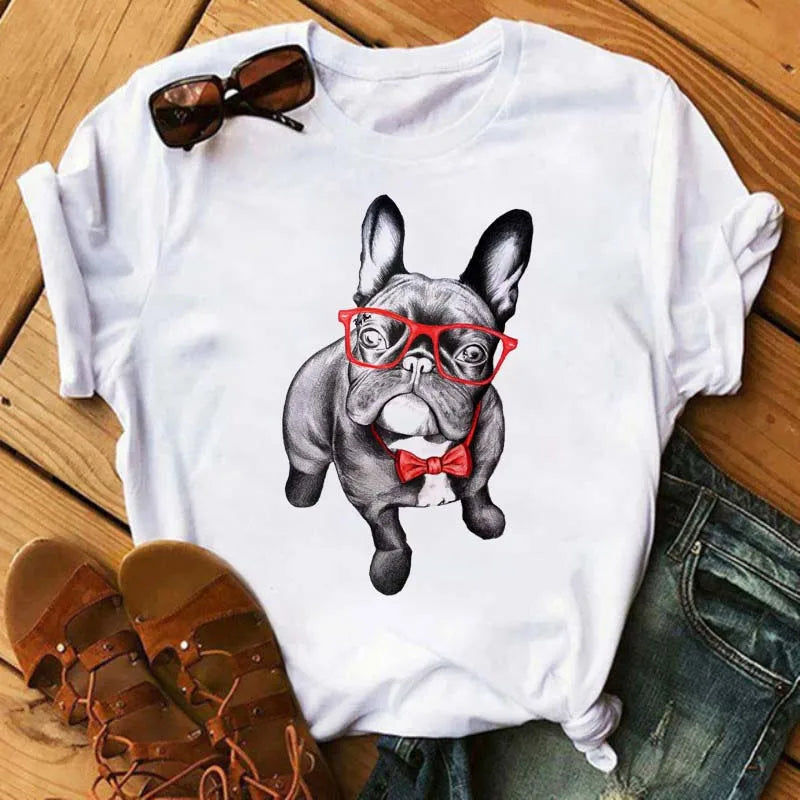 Cute French Bulldog T-shirt Animal Harajuku Print Pattern Shirt Fun French Bulldog Short Sleeves Animal Lover Tshirt dog mom Tee